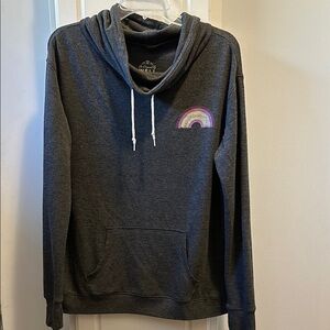 Women's cowl-neck sweatshirt with rainbow detail